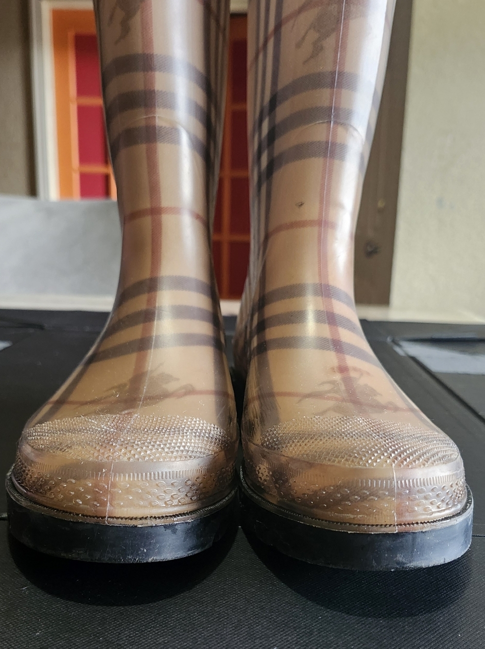 Burberry Classic Haymarket Rain Boot with Brown Trim - Picture 9 of 11